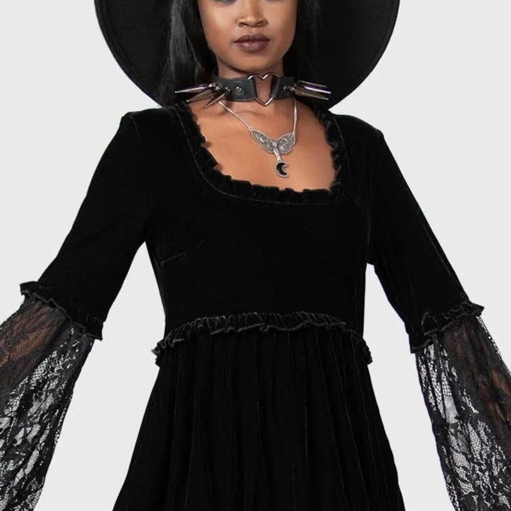 KILLSTAR PRUDENCE BLACK VELVET DRESS SIZE XXL - Picture 2 of 7